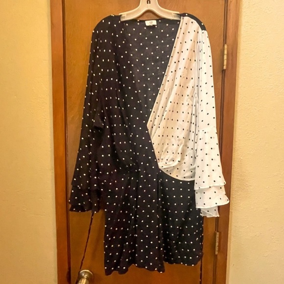 Eloquii Tops - Black & White Polka Dot Peplum Top